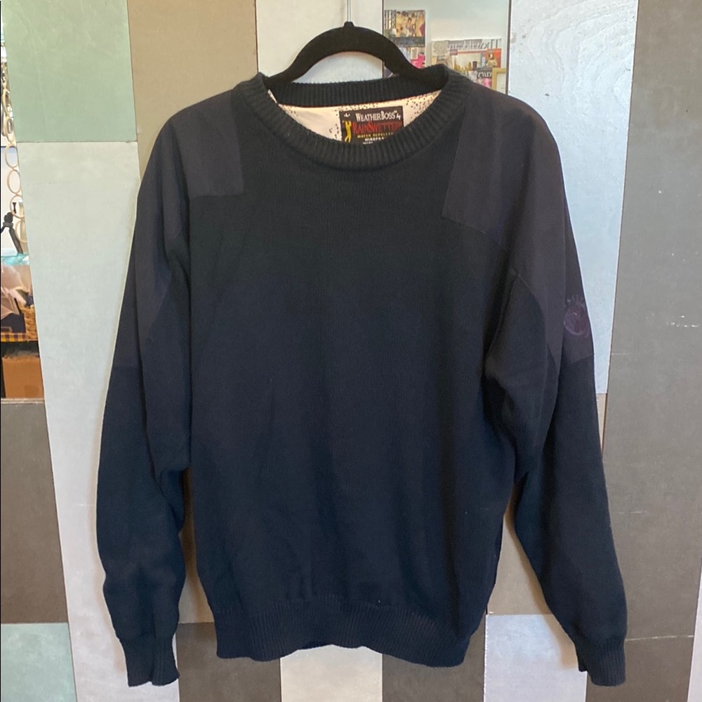 Vintage Men's Navy Blue Sweater, The Rain Swetter by Weather Boss
